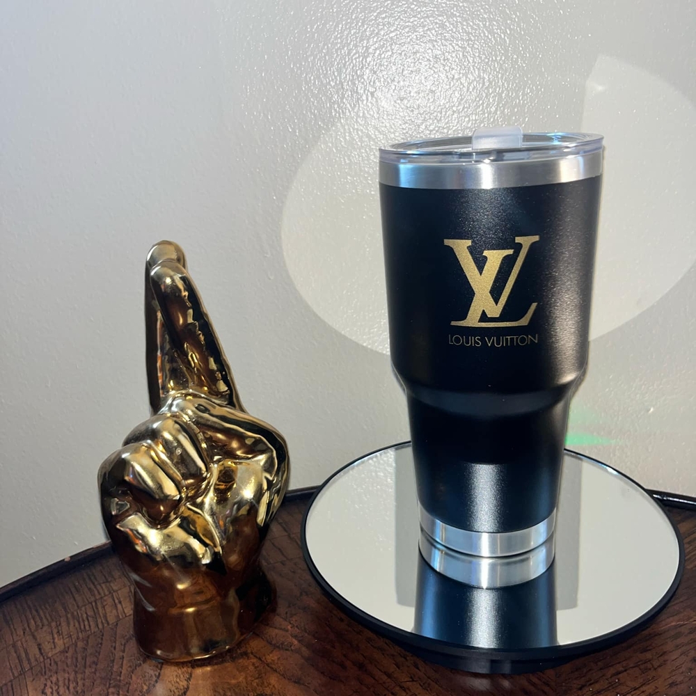 Louis Vuitton Black Tumbler with Gold Accents